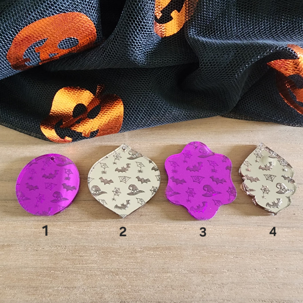 Halloween Bats, Webs, & Witch Hats Mirror Acrylic Drops
