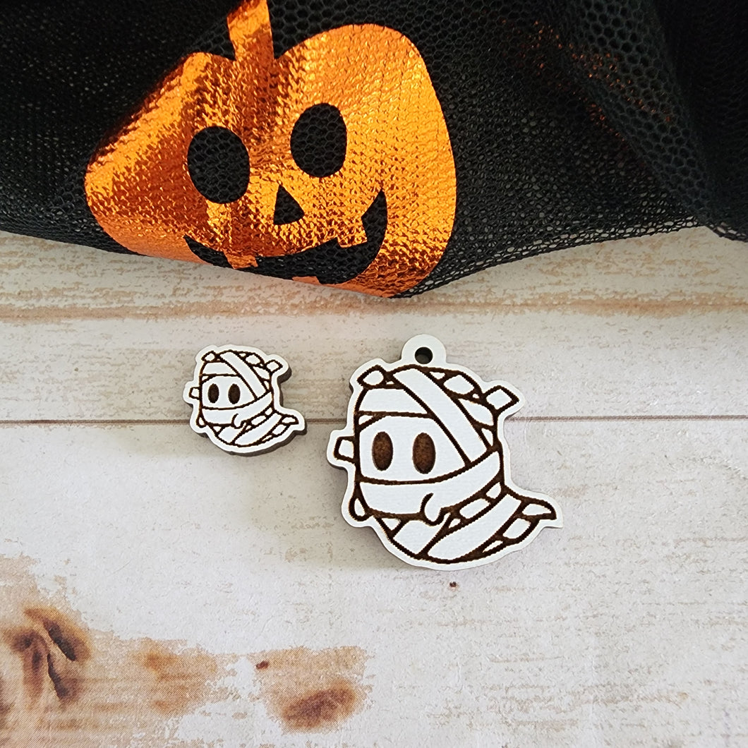 Halloween White Mummy Ghost Stud & Drop