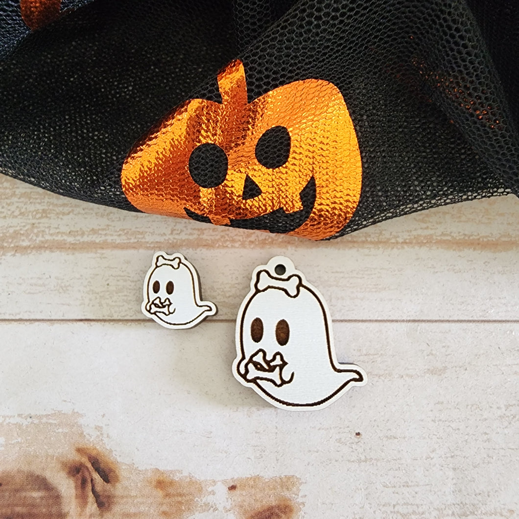 Halloween White Ghost with Bones Stud & Drop