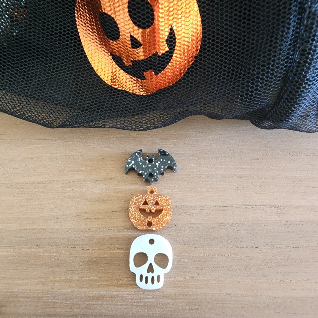 Halloween Acrylic Triple Bat, Jack o' Lantern, & Skull Drops