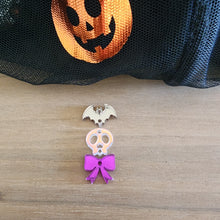 Load image into Gallery viewer, Halloween Acrylic Triple Bat, Skull, &amp; Bow Drops
