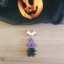 Load image into Gallery viewer, Halloween Acrylic Triple Bat, Witch Hat, &amp; Spider Drops
