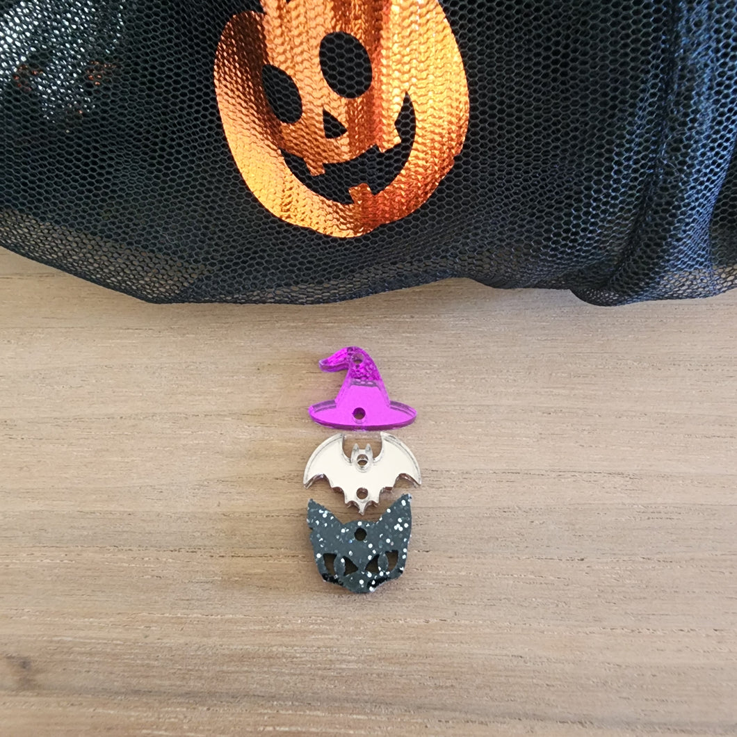 Halloween Acrylic Triple Witch Hat, Bat, & Cat Head Drops