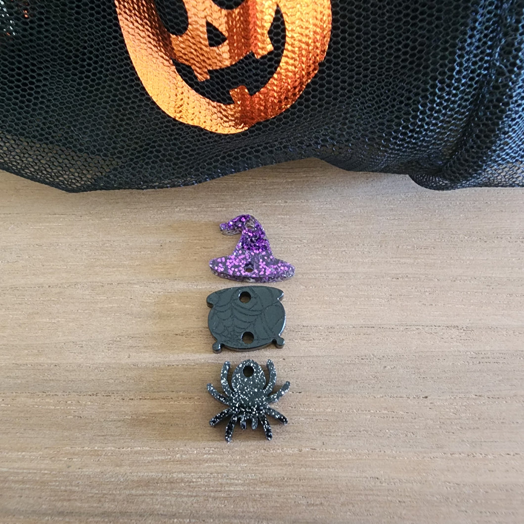 Halloween Acrylic Triple Witch Hat, Cauldron, & Spider Drops