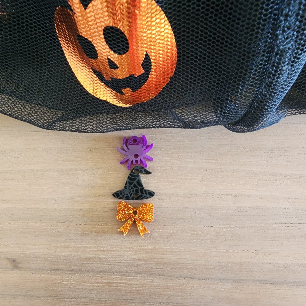Halloween Acrylic Triple Spider, Witch Hat, & Bow Drops