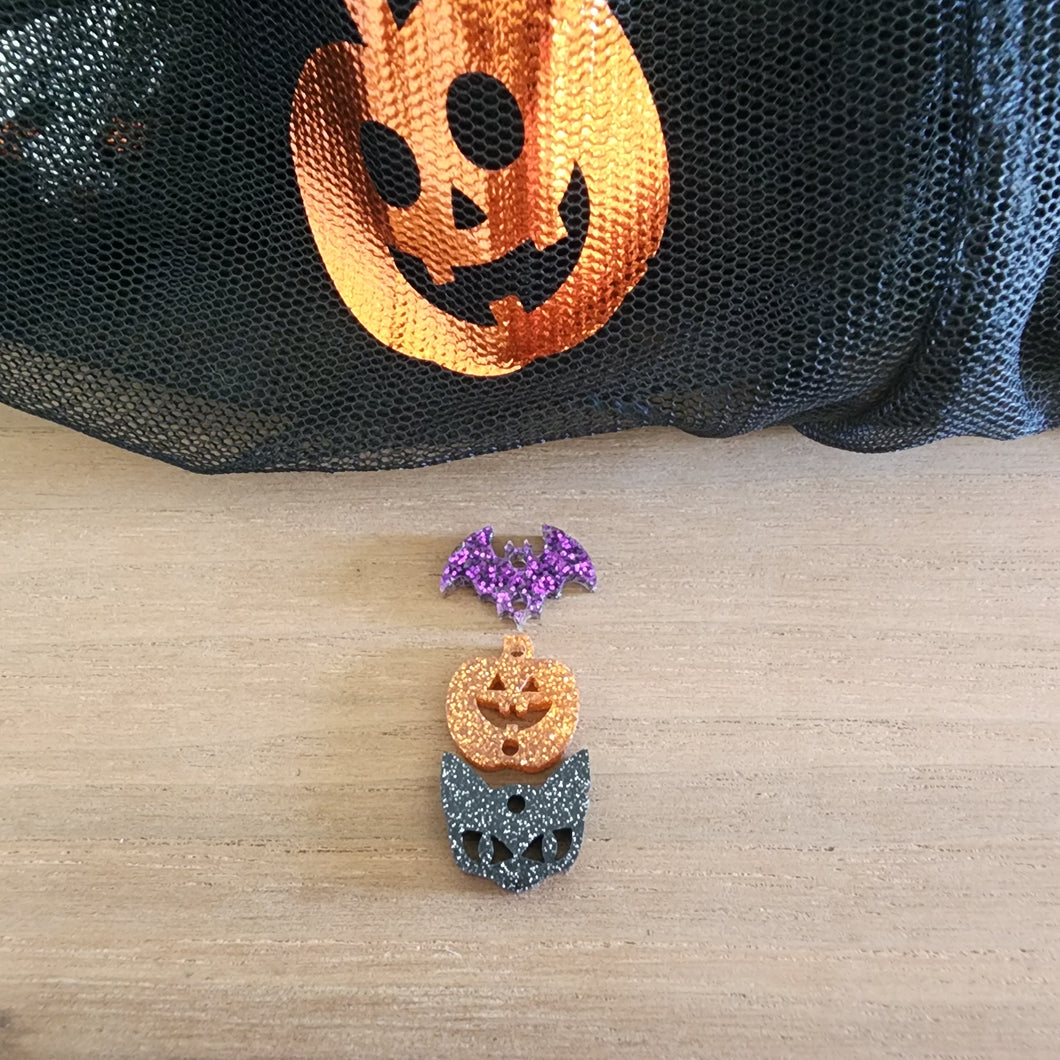 Halloween Acrylic Triple Bat, Jack o' Lantern, & Cat Head Drops