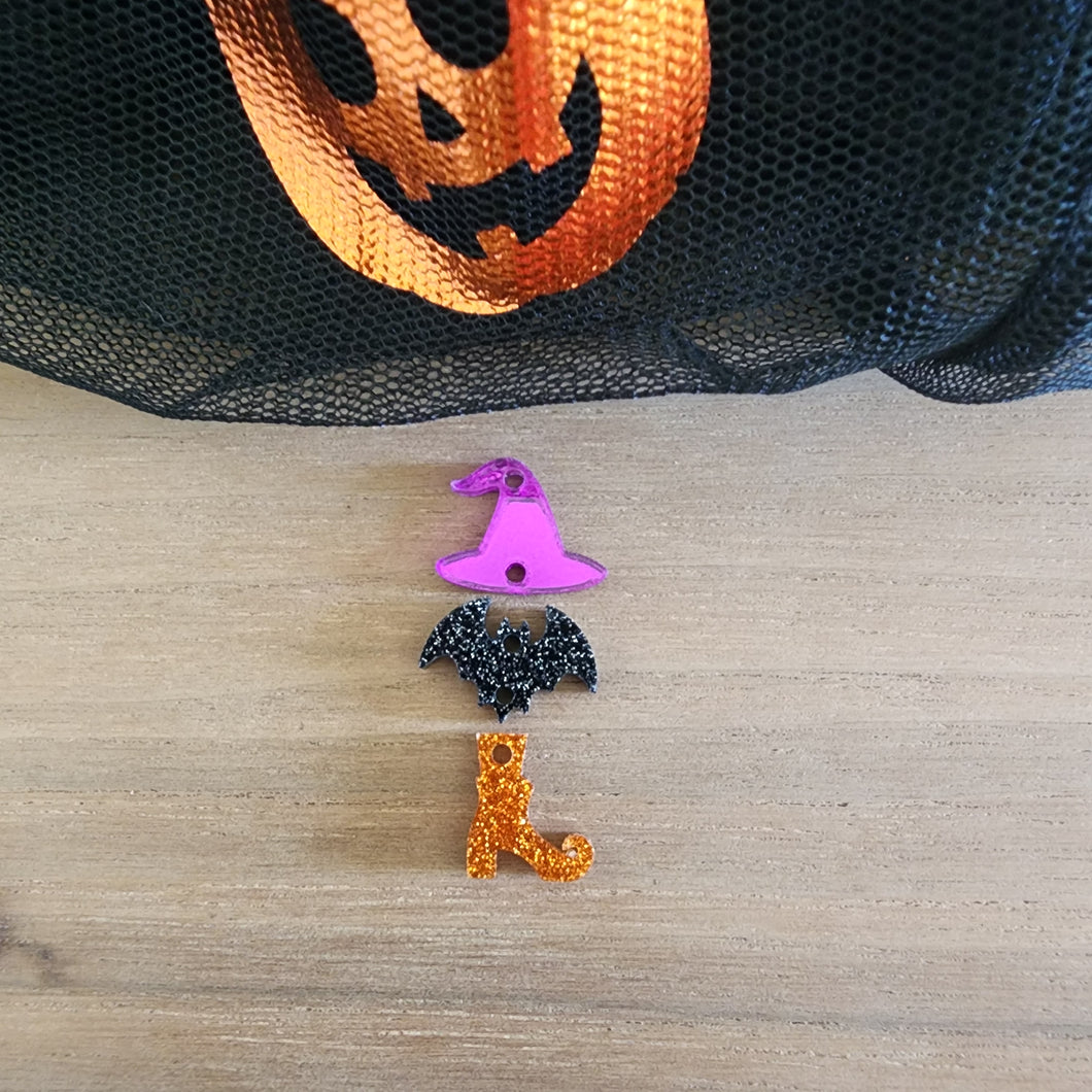 Halloween Acrylic Triple Witch Hat, Bat, & Witch Shoe Drops