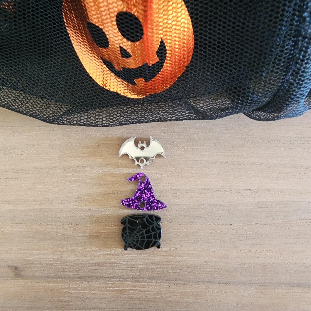Halloween Acrylic Triple Bat, Witch Hat, & Cauldron Drops