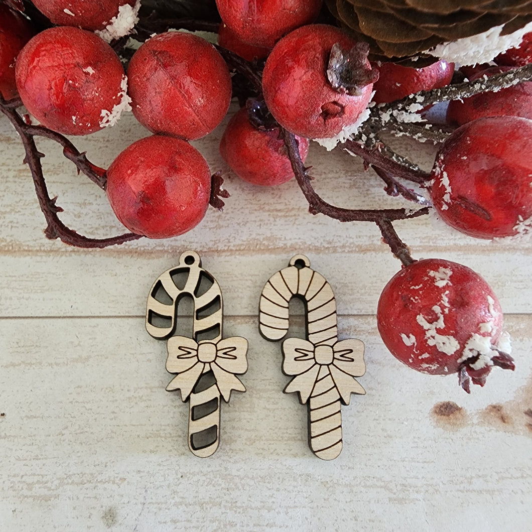Christmas Candy Cane with Bow Earrings and Ornaments
