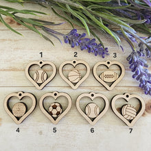 Load image into Gallery viewer, Sports Ball Cutout Heart Drops (Center Hole)
