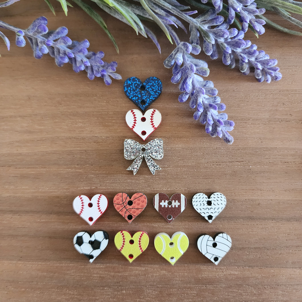 School Spirit Triple Heart, Sports Ball Heart, & Bow Acrylic Drops