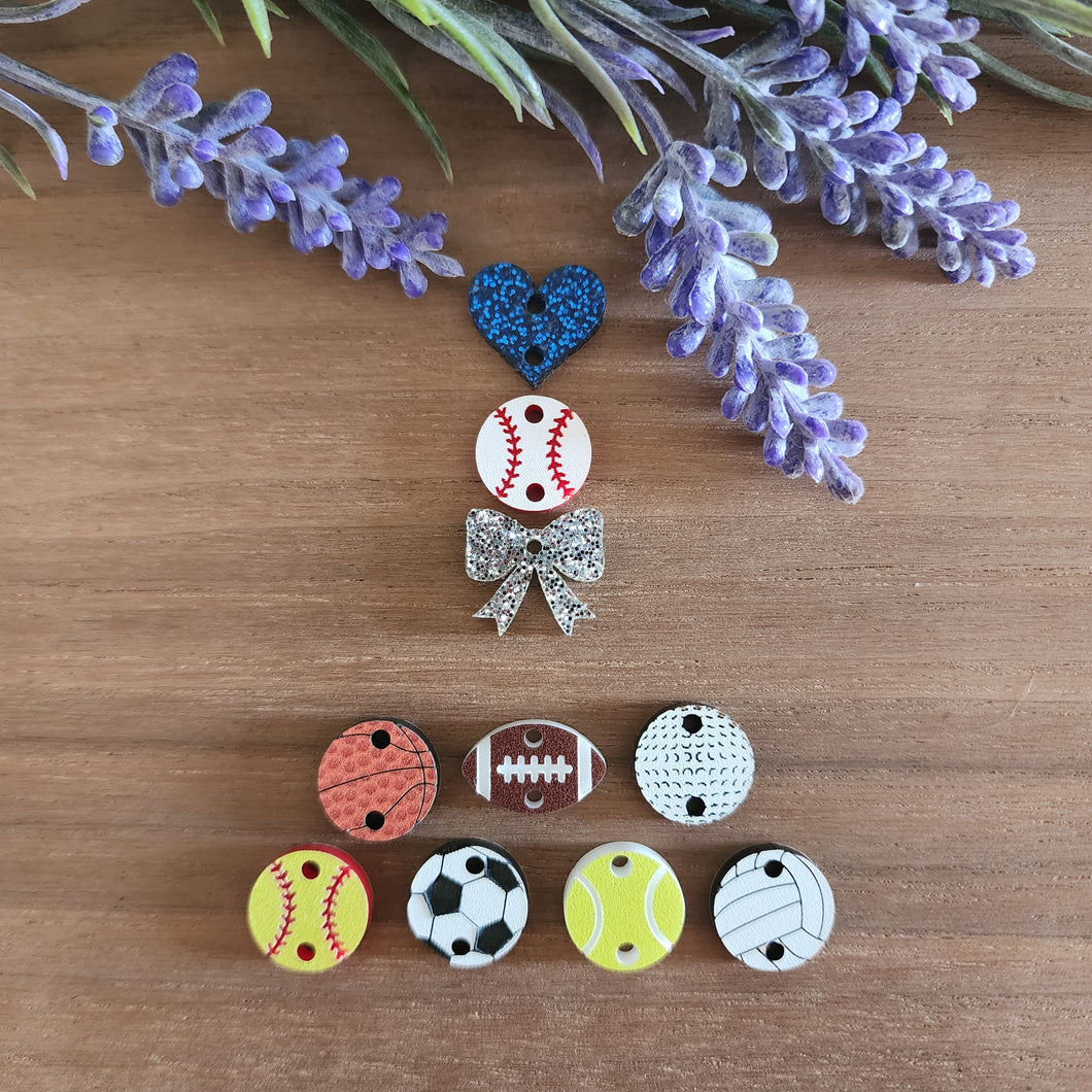 School Spirit Triple Heart, Sports Ball, & Bow Acrylic Drops