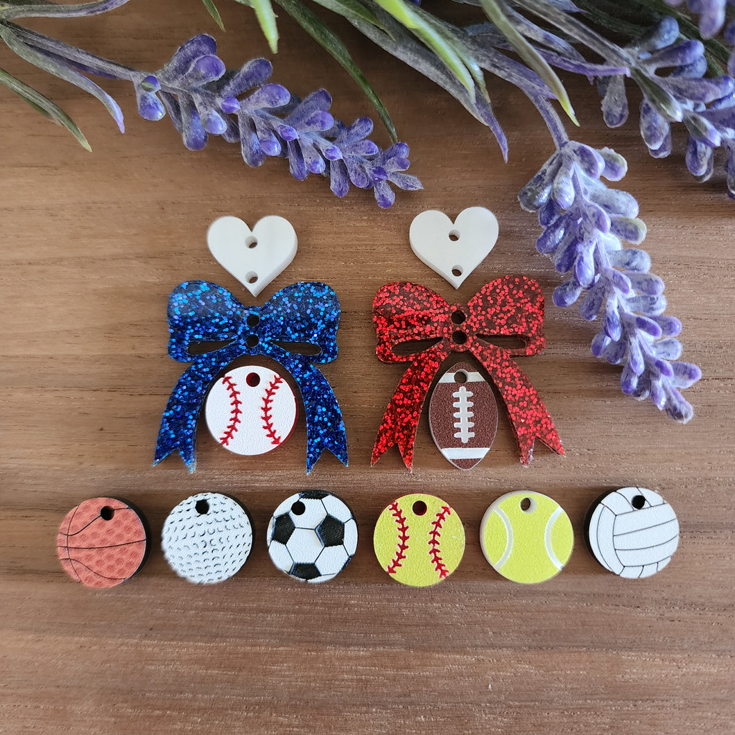 Acrylic School Spirit Heart, Bow, & Sports Ball Drops
