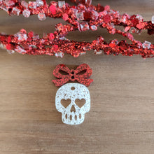 Load image into Gallery viewer, Valentine&#39;s Day Acrylic Bow &amp; Heart Eyes Skull Drop

