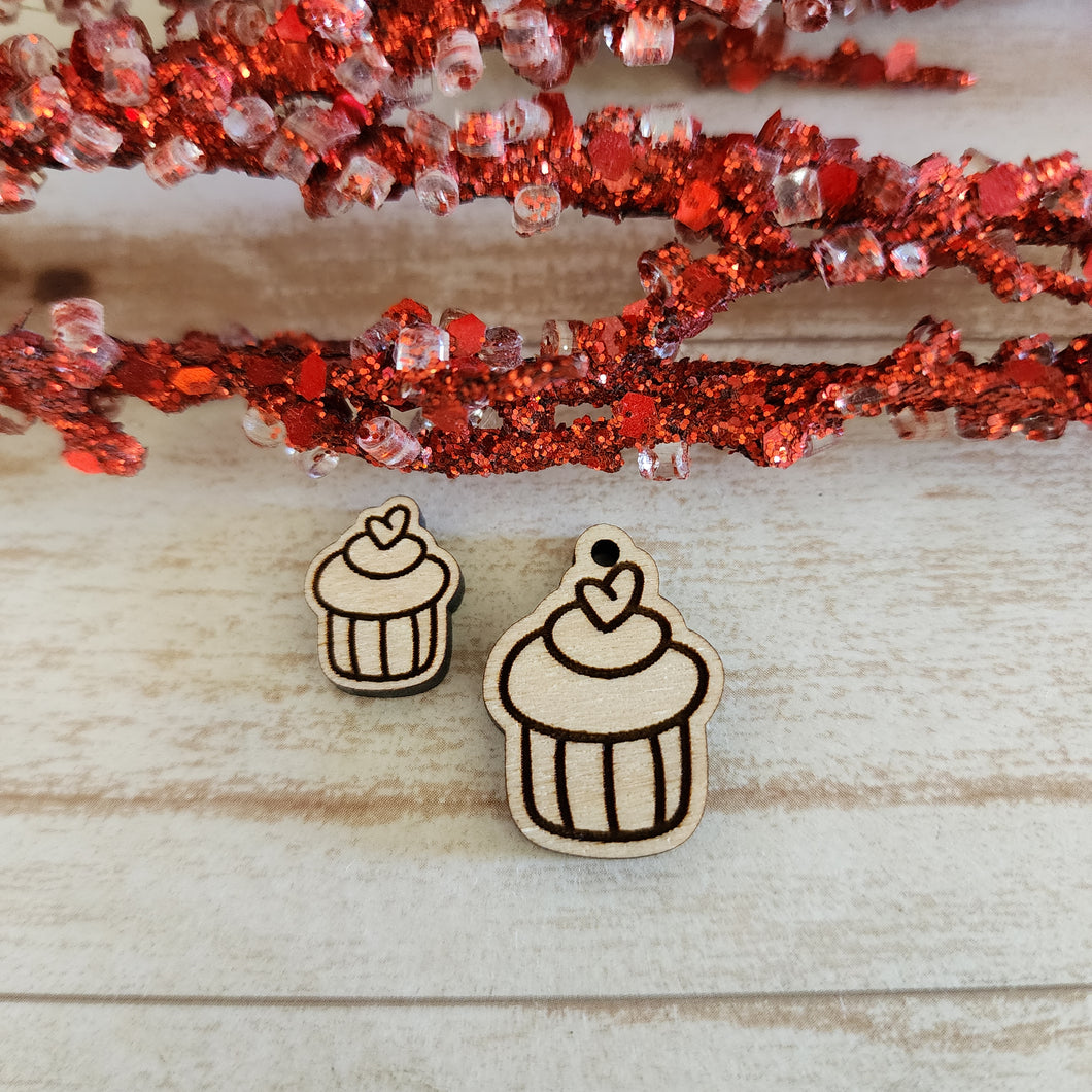 Valentine's Day Cupcake with Heart Topper Stud & Drop