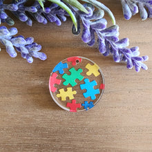 Load image into Gallery viewer, Autism Puzzle Pieces Patterned Acrylic Drops
