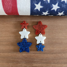 Load image into Gallery viewer, Patriotic Tapered Rounded Triple Star Acrylic Drops
