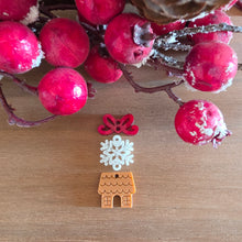 Load image into Gallery viewer, Christmas Acrylic Triple Delicate Bow, Intricate Snowflake, &amp; Gingerbread House Drops

