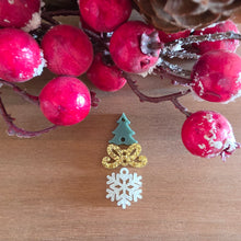 Load image into Gallery viewer, Christmas Acrylic Triple Tree, Delicate Bow, &amp; Intricate Snowflake Drops
