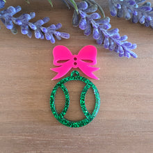 Load image into Gallery viewer, School Spirit Large Bow &amp; Cutout Tennis Ball Acrylic 2 Piece Drop
