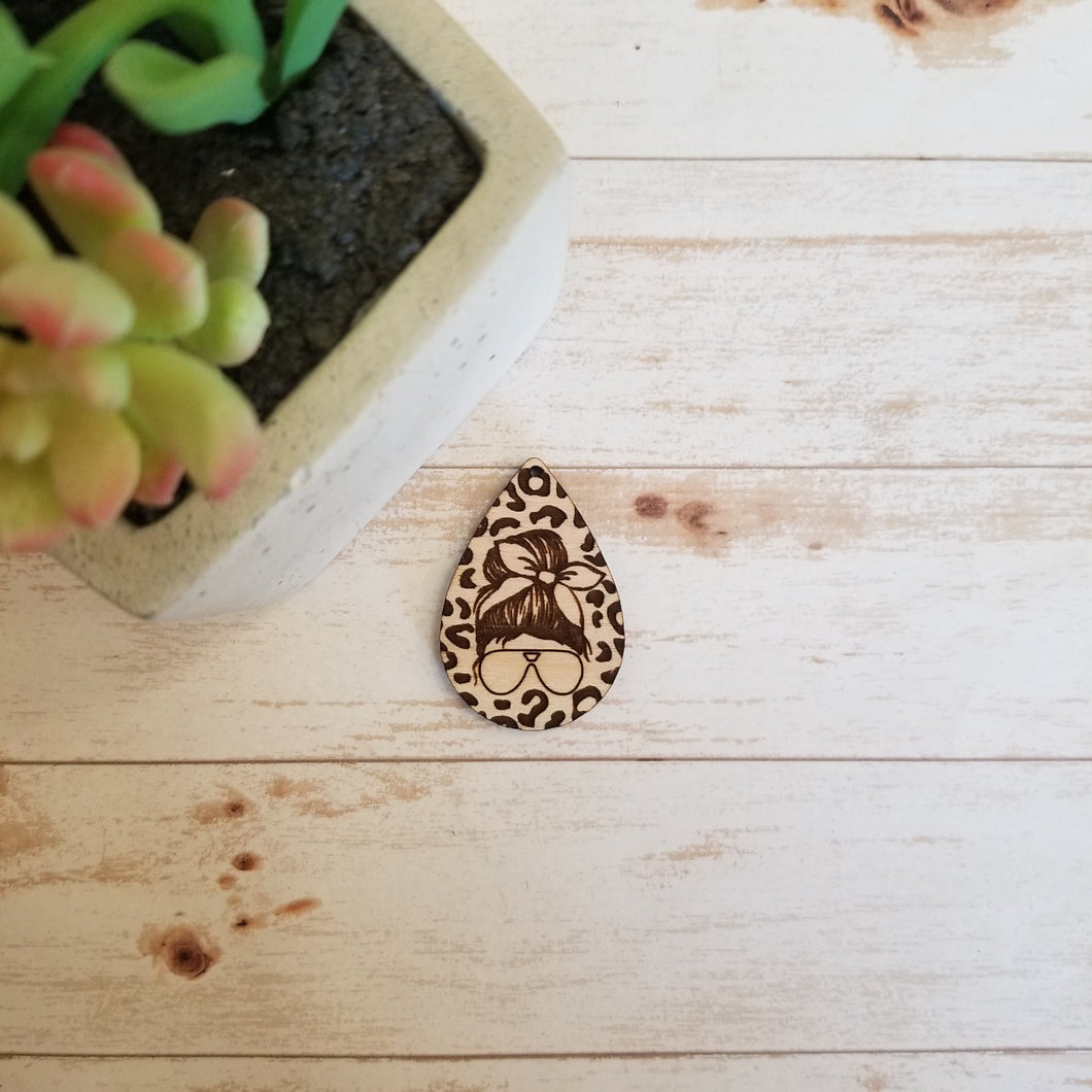 Leopard Engraved Mom Bun Teardrops