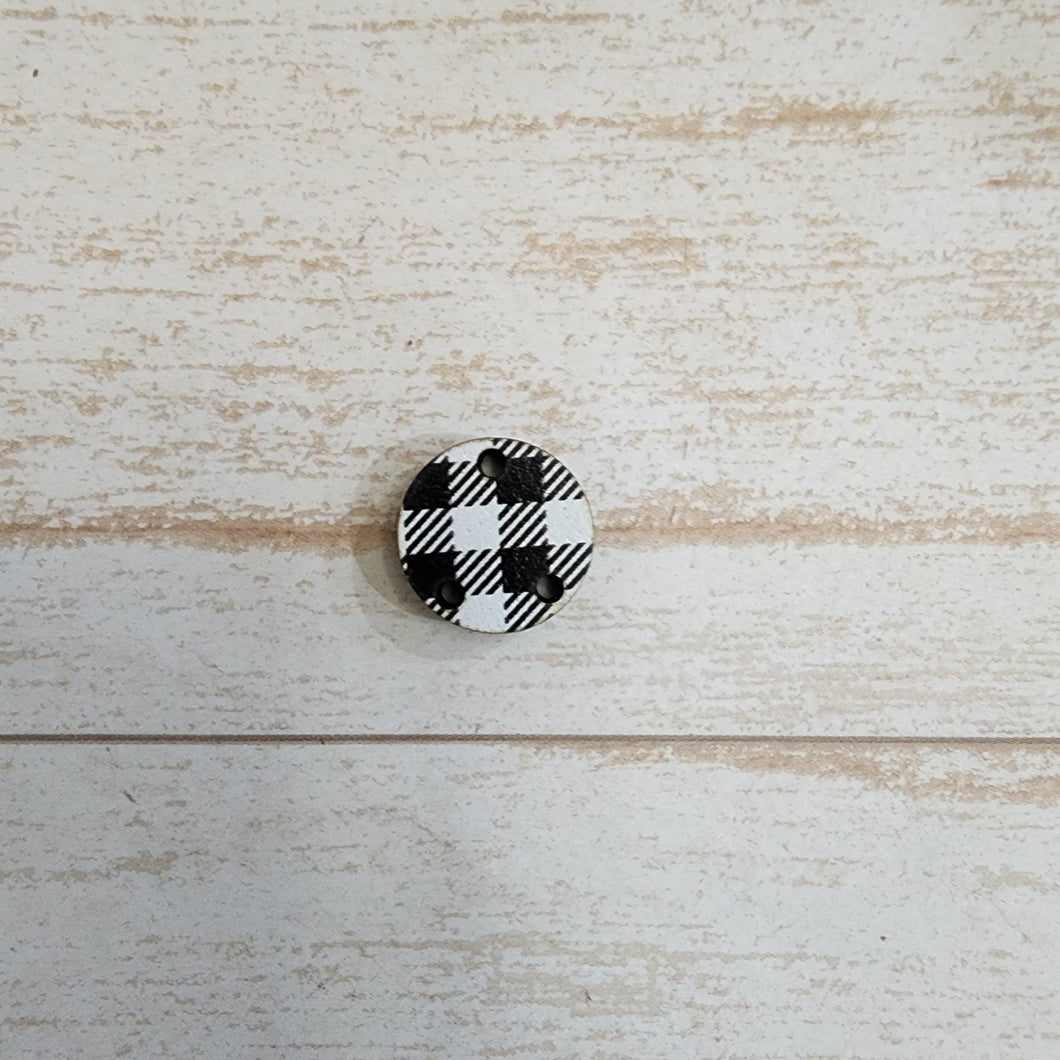 Mini White & Black Buffalo Plaid Pattern Round Drop & Connector