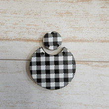 Load image into Gallery viewer, Mini White &amp; Black Buffalo Plaid Pattern Round Drop &amp; Connector
