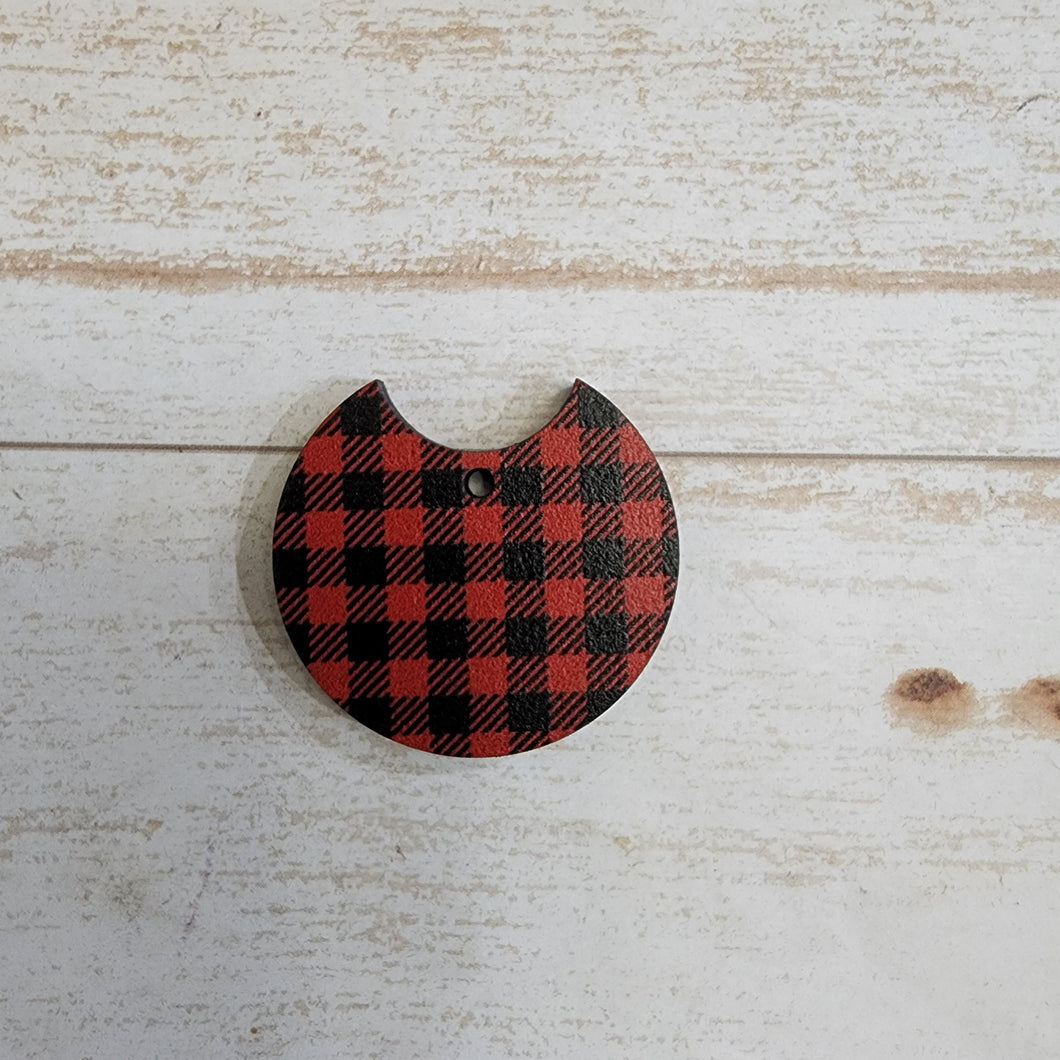 Mini Red & Black Buffalo Plaid Pattern Round Drops/Connectors