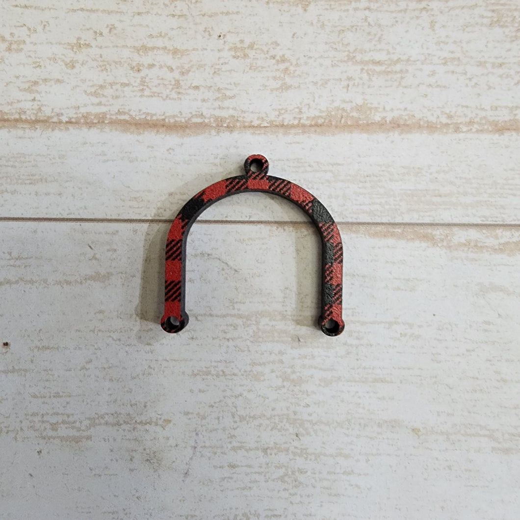 Mini Red & Black Buffalo Plaid Pattern Horseshoe Connectors