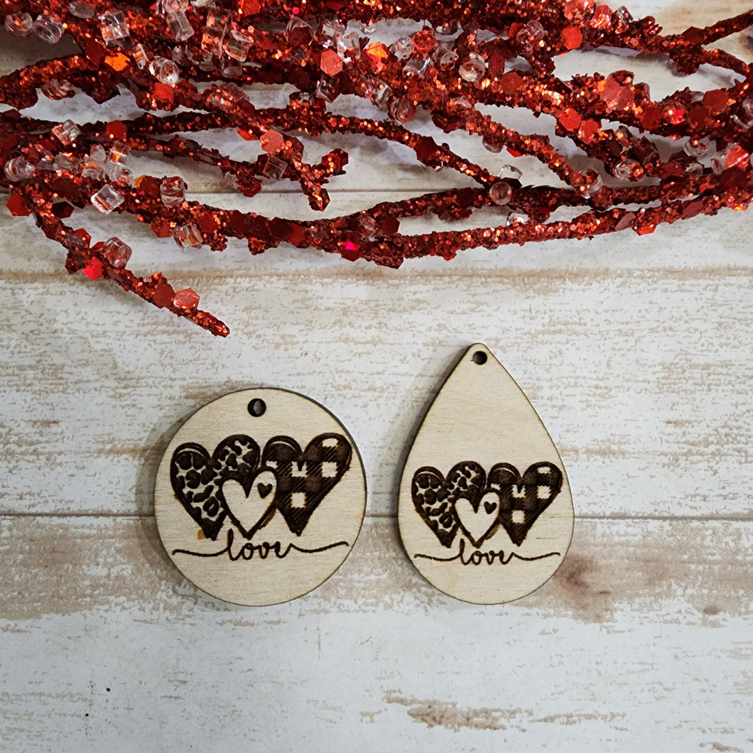 Valentine's Day Leopard & Plaid Triple Hearts Drops